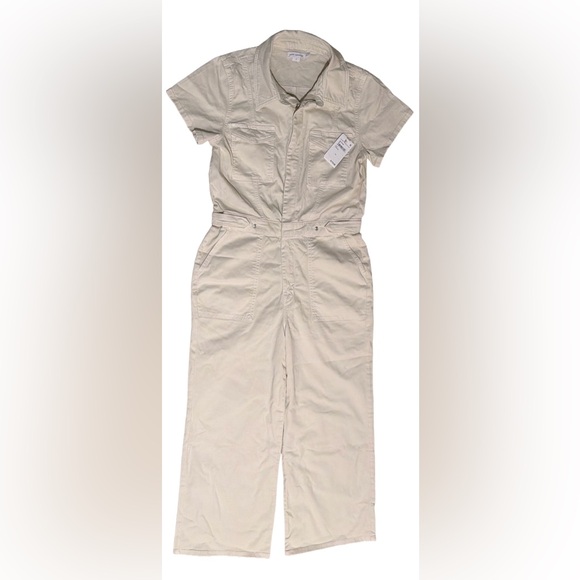 Good American Fit For Success Twill Palazzo Crop Jumpsuit in Ecru, Size: Large - Picture 8 of 14